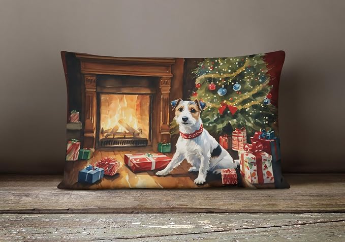 Caroline's Treasures DAC2682PW1216 Jack Russell Terrier Cozy Christmas Throw Pillow Machine Washable, Indoor Outdoor Decorative Pillow for Couch, Bed or Patio, 12HX16W
