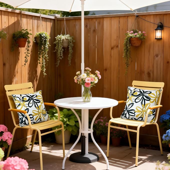 Floral Waterproof Outdoor Throw Pillow Covers 18x18 Inch Set of 2 | Blue and Yellow Floral Pillow Cover, Summer Outdoor Decor Cushion Cases for Garden Patio Balcony Funiture Porch Couch Sofa