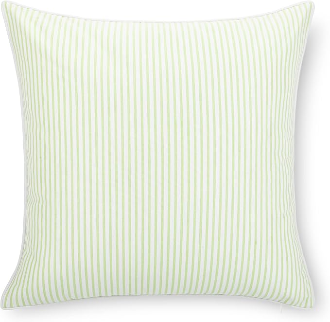 Hofdeco Premium Coastal Hampton Outdoor Performance Throw Pillow Cover Only, 22"x22" Water Repellent, UV and Fade Resistant for Backyard, Couch, Poolside, Grass Green Woven Coastline Stripes