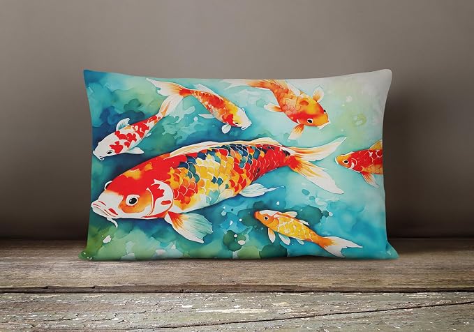 Caroline's Treasures DAC2796PW1216 Koi Fish Throw Pillow Machine Washable, Indoor Outdoor Decorative Pillow for Couch, Bed or Patio, 12HX16W