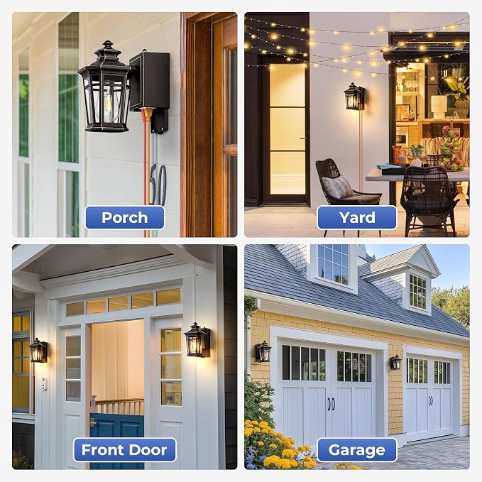 Gleamz Outdoor Wall Light with GFCI Outlet, ORB Dusk to Dawn Outdoor Lighting, Patio Lights Outside Waterproof Anti-Rust, Exterior Lighting Fixtures Wall Mount for Garden, Front Door, E26 Base