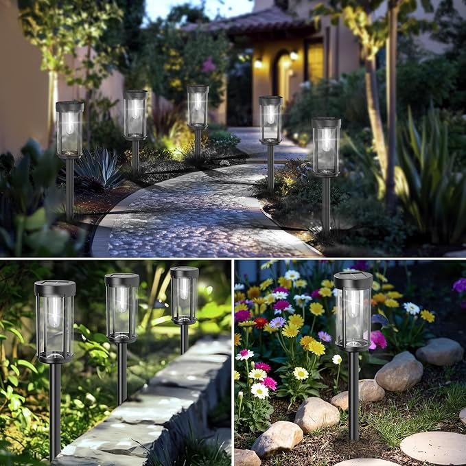 16 Pack Solar Lights Outdoor Waterproof for Garden Walkway Pathway Lawn Yard Decorative Modern Landscape Lighting. (Cool White Light, 16)