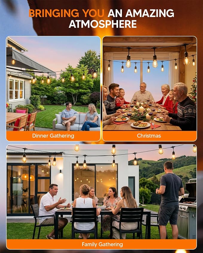 100FT S14 Outdoor String Lights, 64+4 Shatterproof Bulbs 2W, 1.5FT Spacing IP65 Waterproof| Dimmable with Remote, Heavy-Duty, Include Screw & Zip Ties for Patio Backyard Holiday Outside
