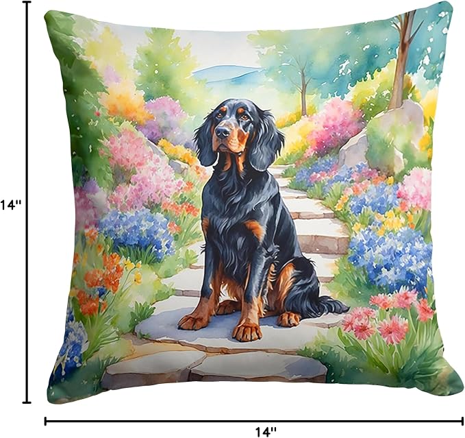 Caroline's Treasures Gordon Setter Spring Path Throw Pillow Machine Washable, Indoor Outdoor Decorative Pillow for Couch, Bed or Patio, 14Hx14W