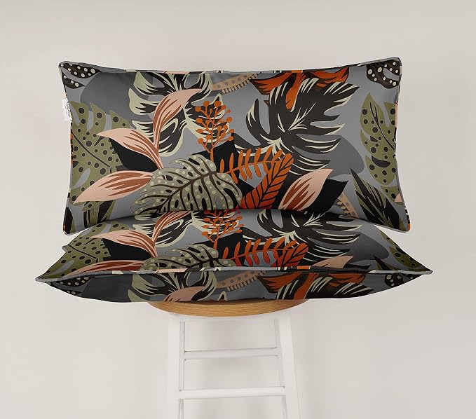 Indoor/Outdoor Polyester Fabric Lumbar Pillow Cover, All-Weather Waterproof Rectangular Cushion Case for Patio Furniture, 12 x 20 Set of 2 - Tropical-24
