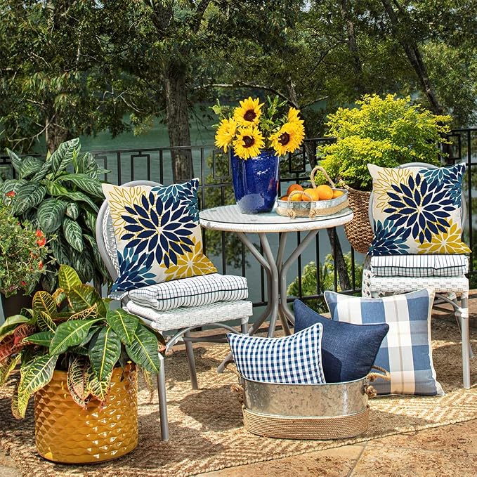 DFXSZ Outdoor Waterproof Pillow Covers 18x18 Set of 2 BlueYellow Flower | Spring Summer Waterproof Flower Throw Pillowcases(No Inserts)Outdoor Decor for Patio Funiture Garden Polyester Covers