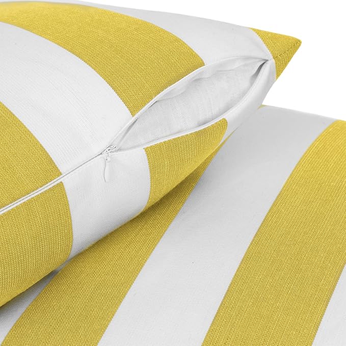 Sherry Kline Cabana Stripe Outdoor Throw Pillow Set of 2, 18x18 Inch Knife Edge Reversible Decorative Cushions, Indoor Outdoor Patio Accent Pillows, Made in USA - Yellow/White