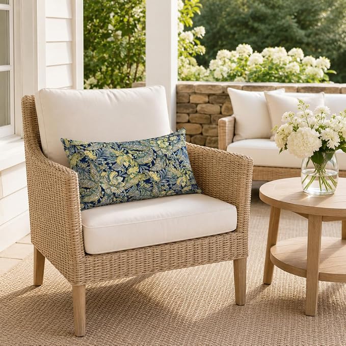 Pack of 2 Patio Lumbar Pillows 12"x20" | Fade Resistant Outdoor Waterproof Lumbar Pillow with Inners Decorative Garden Lumbar Cushions for Home Patio Terrace Sofa