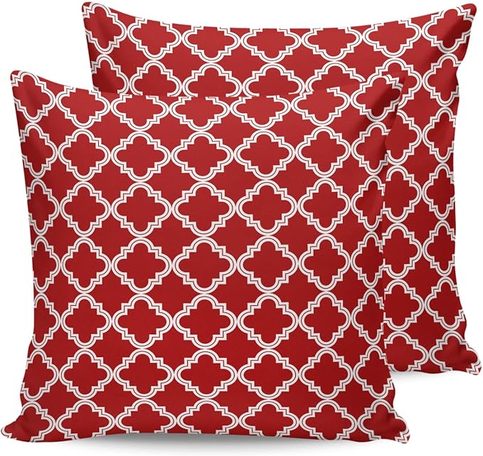 Outdoor Waterproof Pillow Covers for Patio Furniture Moroccan Pattern Decorative Throw Pillow Cover Geometric Trellis Red Pillowcases Set of 2 Cushion Case for Sofa Couch Chair Home Decor 24x24 inch