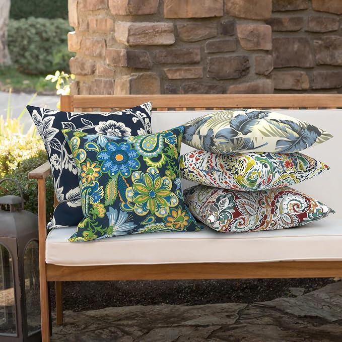 Outdoor 16x16 Inch Throw Pillow Covers Set of 2, Covers ONLY, All Weather Square Pillow Cases, Patio Cushion Pillow of Home Furniture Use, Wonder Garden