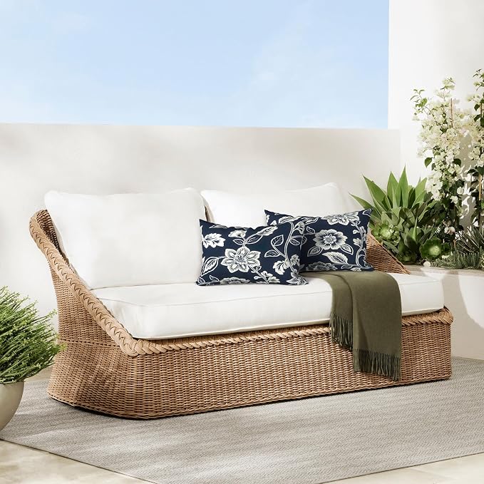DYTXIII Pack of 2 Outdoor Waterproof Lumbar Pillow Covers ONLY, 12x20 Rectangle Decorative Double Printed Pillow Cases for Patio Couch Porch Furniture - Vines Navy