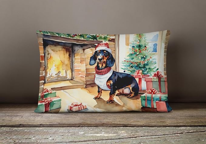 Caroline's Treasures DAC2644PW1216 Dachshund Cozy Christmas Throw Pillow Machine Washable, Indoor Outdoor Decorative Pillow for Couch, Bed or Patio, 12HX16W