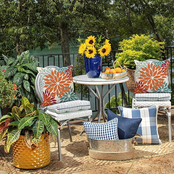 DFXSZ Outdoor Waterproof Pillow Covers 22x22 Set of 2 Orange Teal Flower | Spring Summer Waterproof Flower Throw Pillowcases(No Inserts)Outdoor Decor for Fall Patio Funiture Garden Polyester Covers