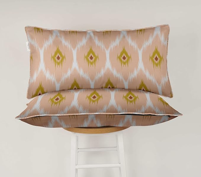 Indoor/Outdoor Polyester Fabric Lumbar Pillow Cover, All-Weather Waterproof Rectangular Cushion Case for Patio Furniture, 12 x 24 Set of 2 - Ikat-77