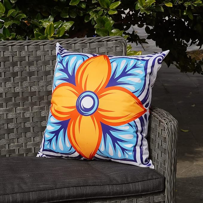 ONWAY Outdoor Pillow Covers Waterproof 20x20 Set of 4 Floral Boho Decorative Throw Cushion Cover Farmhouse Pillows for Bench, Couch, Patio Furniture
