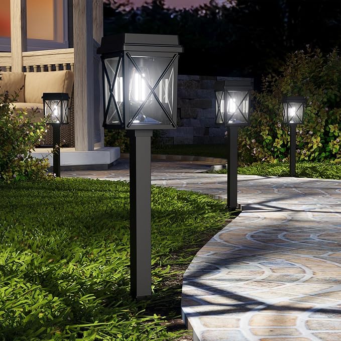 XMCOSY+ Solar Lights Outdoor Waterproof, 6 Pack Solar Pathway Lights | 20-50LM adjustable brightness, 3-in-1 landscape light for yard, backyard, driveway, landscape, path (warm/cool white)