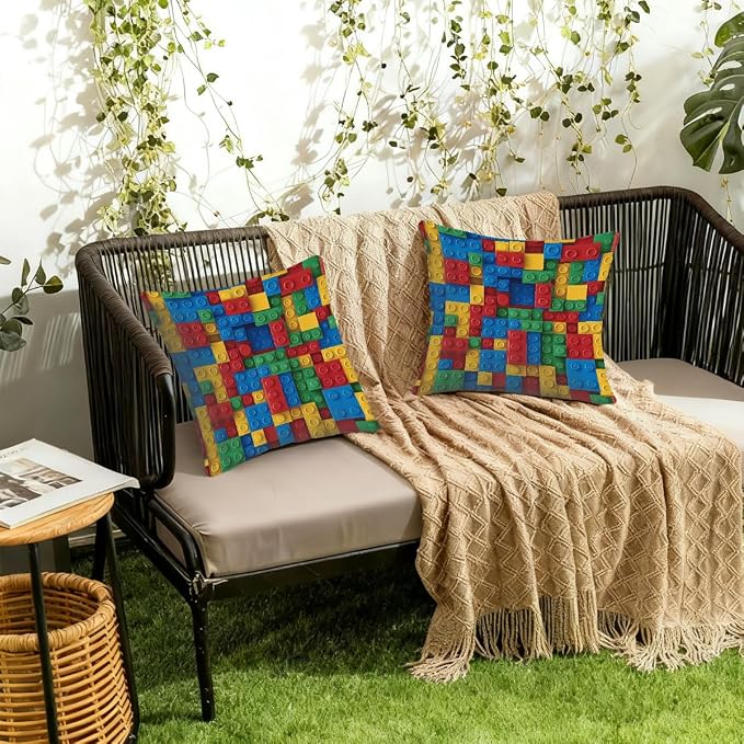 22x22 Inch Outdoor Pillow Covers Set of 2 Waterproof Throw Pillow Covers Decorative Couch Cushion Covers Colorful Block Square Pillowcases Protectors for Patio Garden Sofa