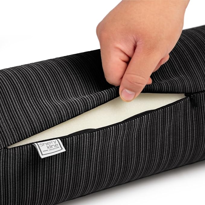 Sherry Kline Island Breeze Indoor/Outdoor Corded Neck Bolster Black 6"x 18" Set of 2