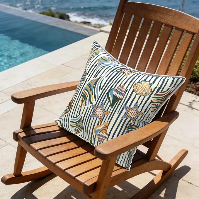 LVTXIII Set of 2 Patio Throw Pillows Covers Waterproof 20x20 Fade Resistant Outdoor Throw Pillow Case, Fluffy Decorative Garden Toss Pillow Covers for Home Patio Coach Sofa Use, Crayon Shells