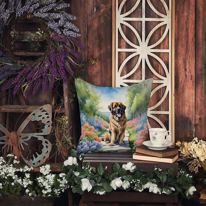 Caroline's Treasures Leonberger Spring Path Throw Pillow Machine Washable, Indoor Outdoor Decorative Pillow for Couch, Bed or Patio, 18Hx18W