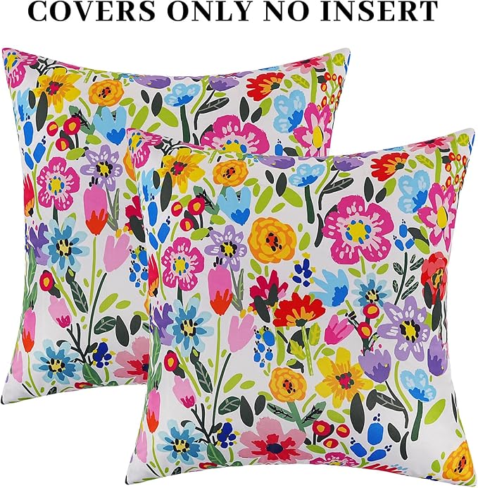 Adabana Outdoor Waterproof Floral Pillow Covers 18x18 Inch | Colorful Outdoor Pillow Covers Summer Decirative for Patio Furniture Porch Garden Pillows