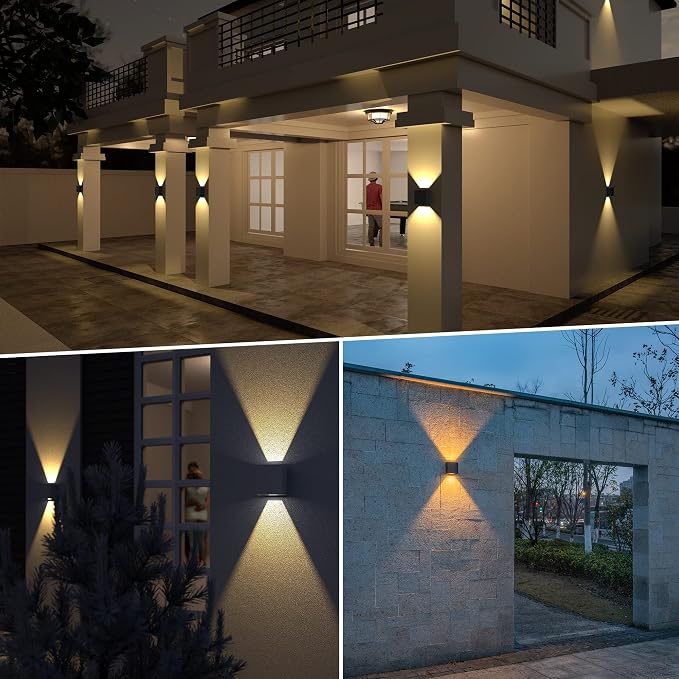 LUTEC 2-Pack LED Up & Down Modern Wall Lamp, Aluminum Anti-Rust Outdoor Indoor Wall Sconce, 10W 3000K Warm White, Adjustable Exterior Wall Light, Waterproof for Porch, Patio, Garden, Bedroom-Black