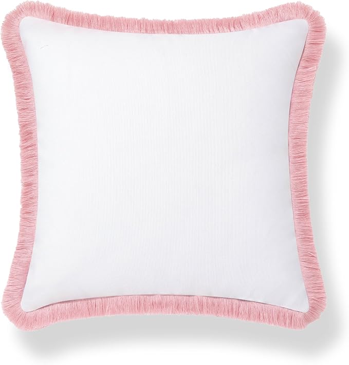 Hofdeco Premium Coastal Grandmillennial Patio Indoor Outdoor Throw Pillow Cover Only, 22"x22" Water Repellent for Backyard, Couch, Poolside, White Blush Pink Solid