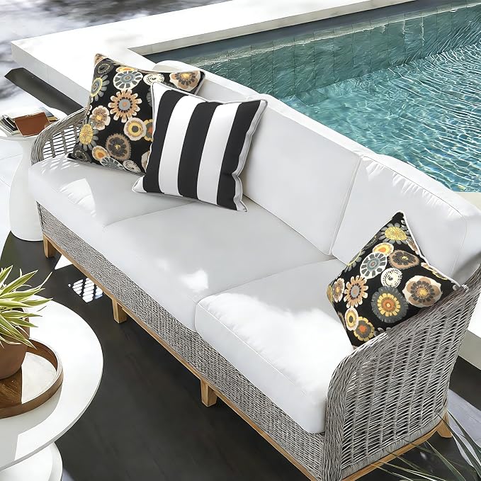 Outdoor Throw Pillow Covers Pack of 2, Decorative Water Repellent Square Pillow Cases with Piping 18x18 Inch, Black Yellow Crosby