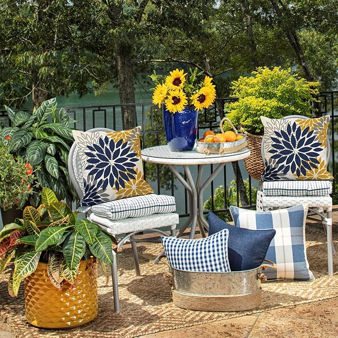 DFXSZ Outdoor Waterproof Pillow Covers 20x20 Set of 2 Blue Yellow Flower | Spring Summer Waterproof Flower Throw Pillowcases(No Inserts)Outdoor Decor for Patio Funiture Garden Polyester Covers