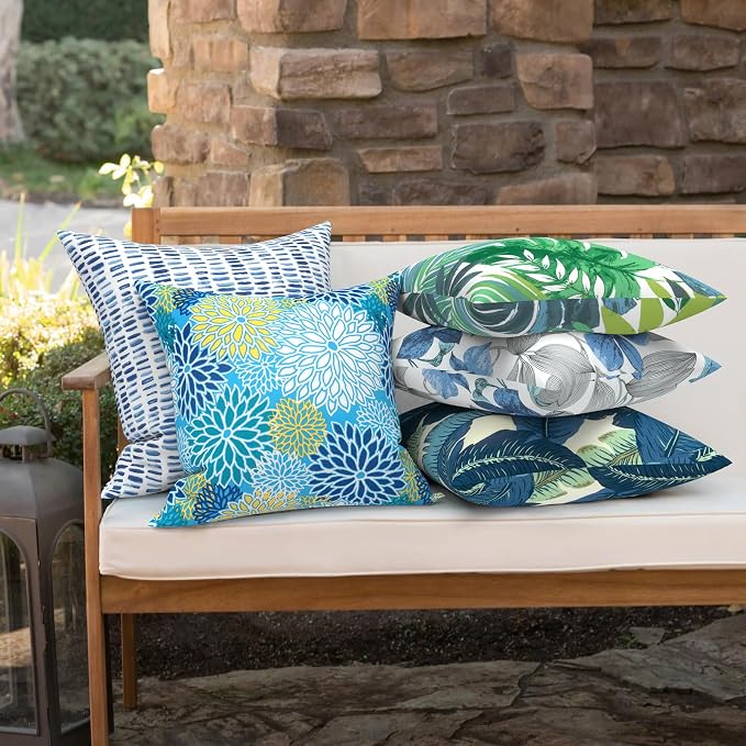 Outdoor 16x16 Inch Throw Pillow Covers Set of 2, All Weather Square Pillow Cases, Covers ONLY, Patio Cushion Pillow of Home Furniture Use, Dahlia Blue