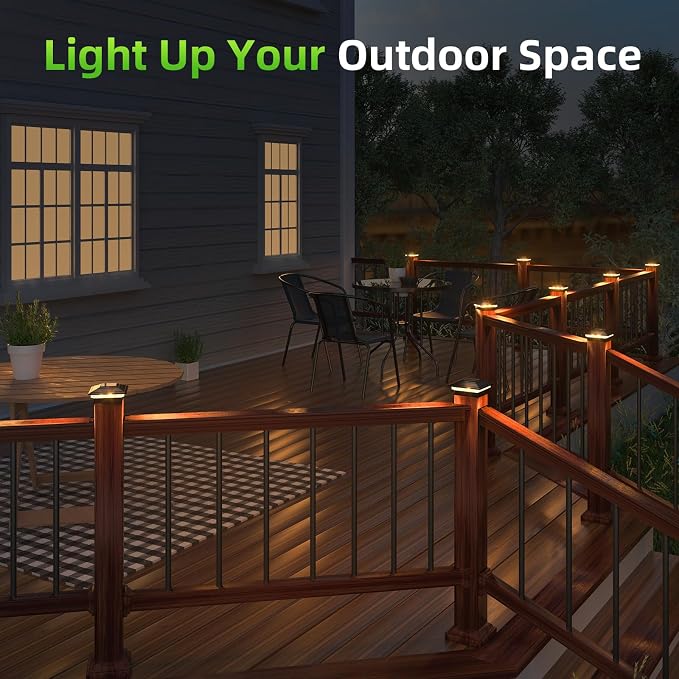 Solar Post Cap Lights Outdoor 12pack, Waterproof Fence Post Lights for 4x4 5x5 6x6 Wood/Vinyl Posts, Black Solar Deck Post Lights with 2 Color Modes Decorate Garden Patio Porch Backyard