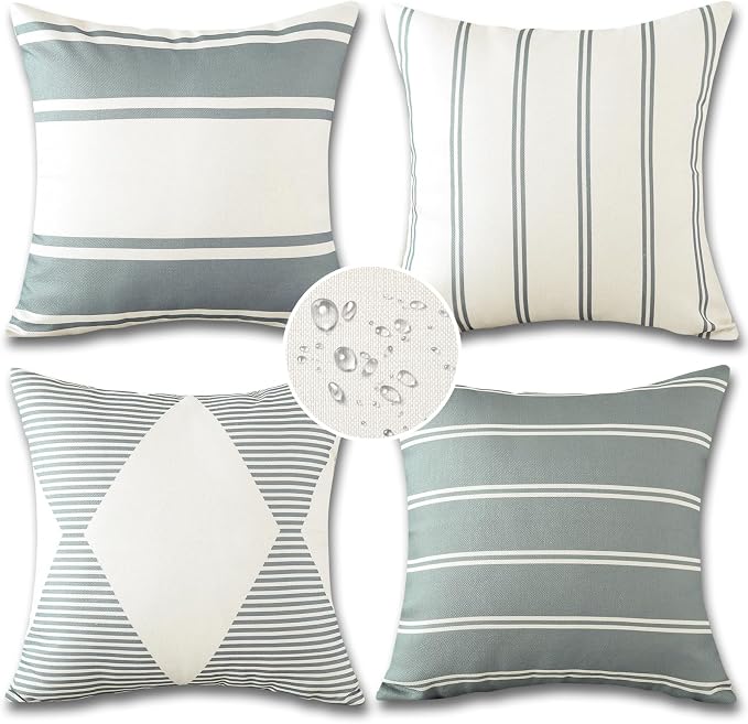 OTOSTAR Decorative Outdoor Throw Pillow Covers 16x16 Inch Waterproof Geometry Pillow Cover Garden Cushion Case Patio Outdoor Pillows Shell for Couch Indoor Tent Park Furniture Balcony Set of 4 (Grey)