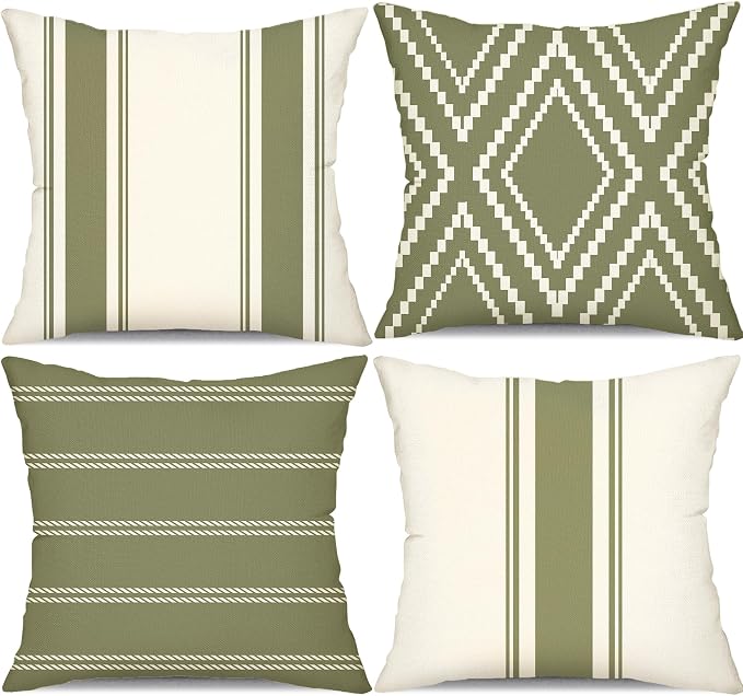 DFXSZ Outdoor Dark Green Waterproof Geometry Pillow Covers 18x18 Set of 4 | Spring Summer Waterproof Modern Throw Pillowcases(No Inserts) Outdoor Decor for Patio Funiture Garden Polyester Covers