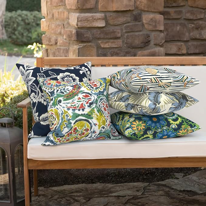 Outdoor 16x16 Inch Throw Pillow Covers Set of 2, Covers ONLY, All Weather Square Pillow Cases, Patio Cushion Pillow of Home Furniture Use, Paradise Paisley