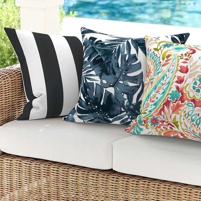 DYTXIII Pack of 2 Waterproof Outdoor Pillow with Inserts, 18x18 Square Patio Decorative Throw Pillow for Home,Sofa,Bench and Patio Furniture,Cabana Black