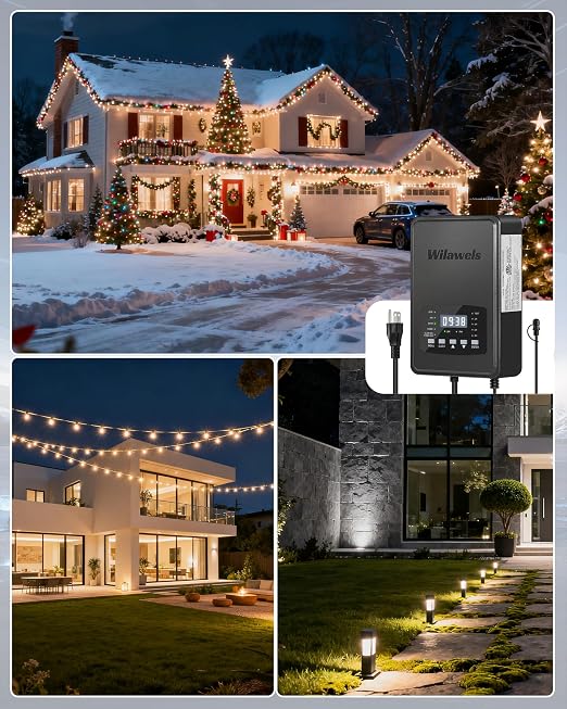 400W Low Voltage Landscape Transformer, Weatherproof Outdoor Low Voltage Transformer, 120V AC to 12/14V AC Landscape Lighting Transformer with Timer and Photocell Sensor, ETL Listed D13LT06N1