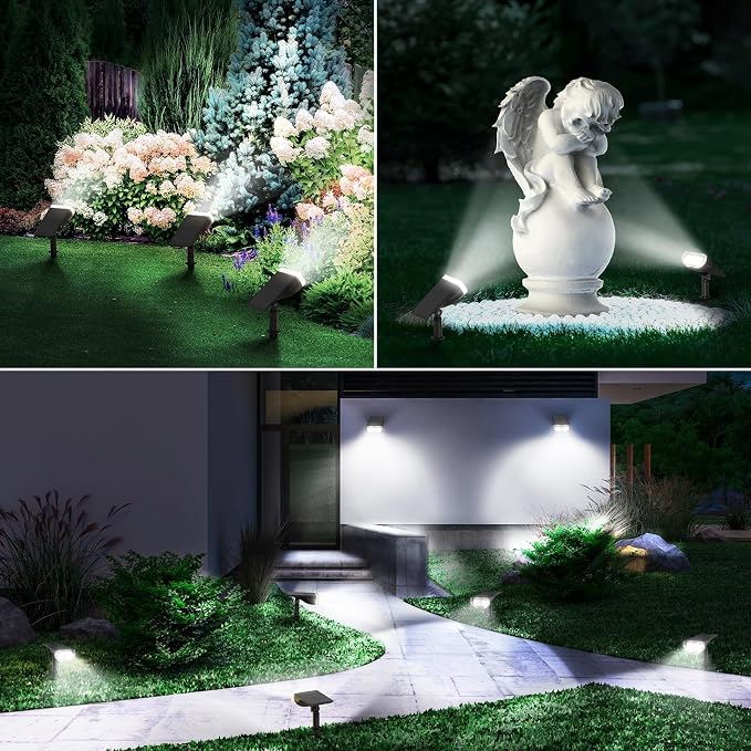 Linkind Solar Lights Outdoor Waterproof Landscape Spotlight Daylight 4 Pack | Starray, 3 Lighting Modes, 6500K, Dusk to Dawn, Auto On Off for Landscape Garden Yard Tree Flag Pathway Patio House Sign