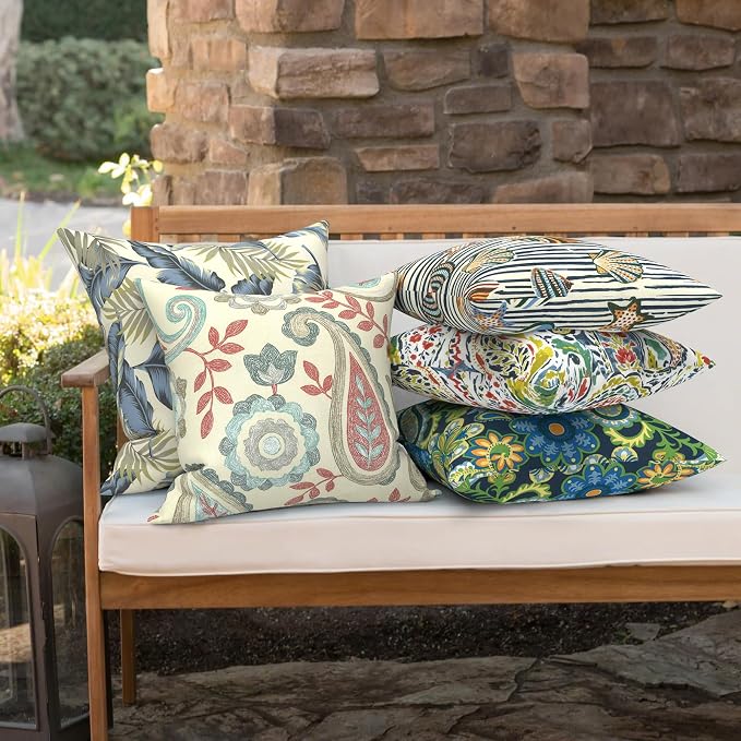 Outdoor 16x16 Inch Throw Pillow Covers Set of 2, Covers ONLY, All Weather Square Pillow Cases, Patio Cushion Pillow of Home Furniture Use, Paisley Vintage