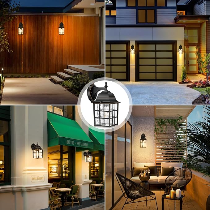 Dusk to Dawn Outdoor Wall Light Fixture, Waterproof Exterior Wall Lantern Porch Light with Photocell Sensor, Modern Bronze Outside Wall Sconce with E26 Socket for House Garage, 2-Pack