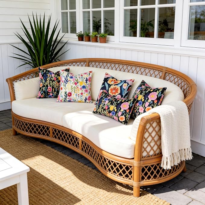Floral Outdoor Pillow Covers 18x18 Inch Set of 2, Blue Pink Printed Waterproof Throw Pillow Cover Spring Summer Decorative Cushion Cases for Holiday Garden Patio Balcony Furniture Couch Sofa