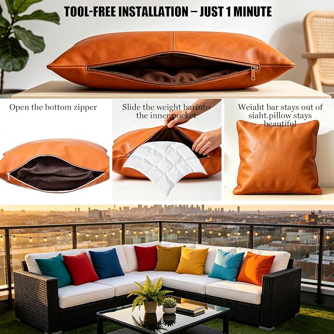 Hidden Weighted Outdoor Pillow Insert, Glass Beads, 9.8" x 9.8" (4, White) | Weighted Pillow Inserts for Outdoor Cushions, 1lb Glass Beads, Soft & Noiseless. Keeps Patio Pillows in Place. Weatherproof.