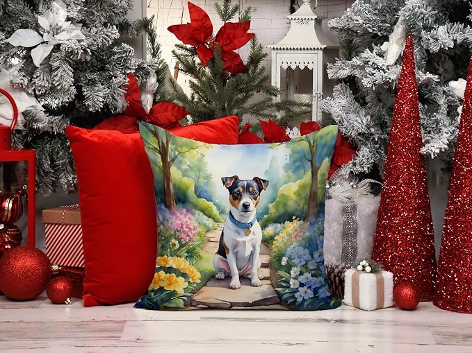 Caroline's Treasures Jack Russell Terrier Spring Path Throw Pillow Machine Washable, Indoor Outdoor Decorative Pillow for Couch, Bed or Patio, 14Hx14W