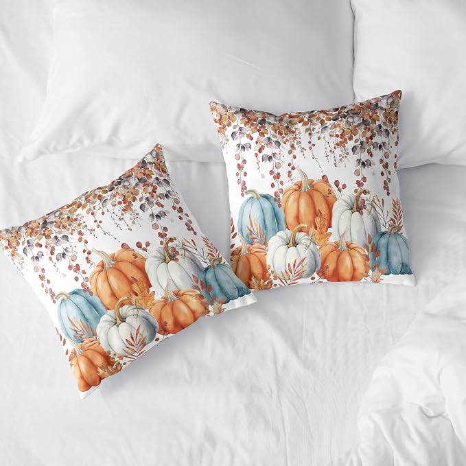 Fall Pillow Covers Colorful Pumpkin Throw Pillow Covers Autumn Thanksgiving Harvest Pillow Case 24x24 Set of 2 Double Sided Printing Cushion Case for Bedroom Couch Sofa