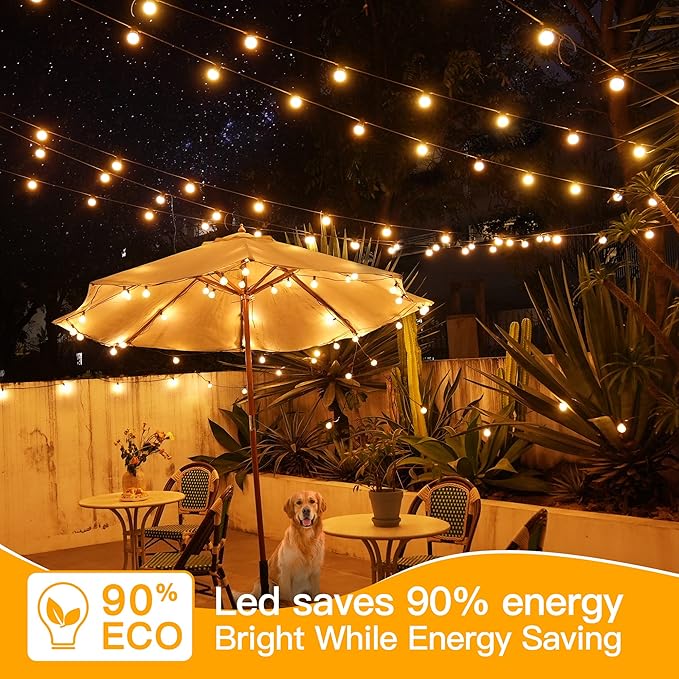 Ollny 25FT Outdoor String Lights, Waterproof Connectable Shatterproof Outside Light with 13 Edison + 1 Spare LED Bulbs Plug in, Patio Lights for Indoor Balcony Porch Camping Deck