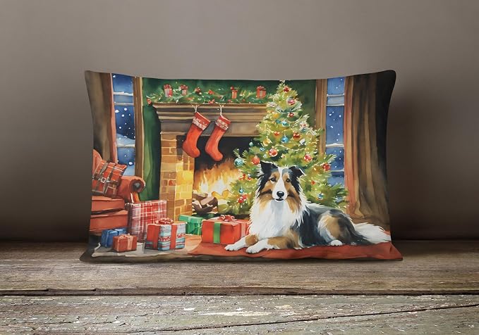 Caroline's Treasures DAC2748PW1216 Sheltie Cozy Christmas Throw Pillow Machine Washable, Indoor Outdoor Decorative Pillow for Couch, Bed or Patio, 12HX16W