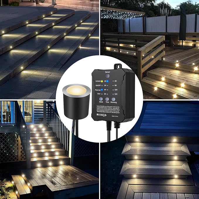 Dimmable LED Deck Lights with Timer and Photocell Sensor and Protecting Shell φ32mm,30Pack Outdoor LED Smart Deck Lighting IP67 Waterproof for Garden,Yard Stair, Patio, Floor Decoration