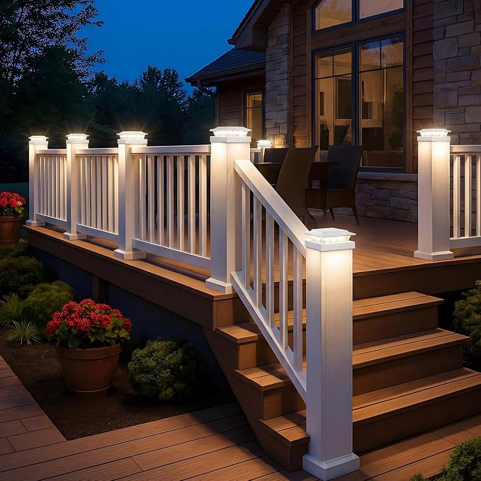kolpop 4x4 Solar Post Cap Lights Outdoor 16Pack- 3 Color Temperatures&2 Level Brightness, IP65 Waterproof, 16 LED Fence Deck Post Light Solar Powered Only for 4×4/3.5×3.5 Wood/Vinyl Posts(White)