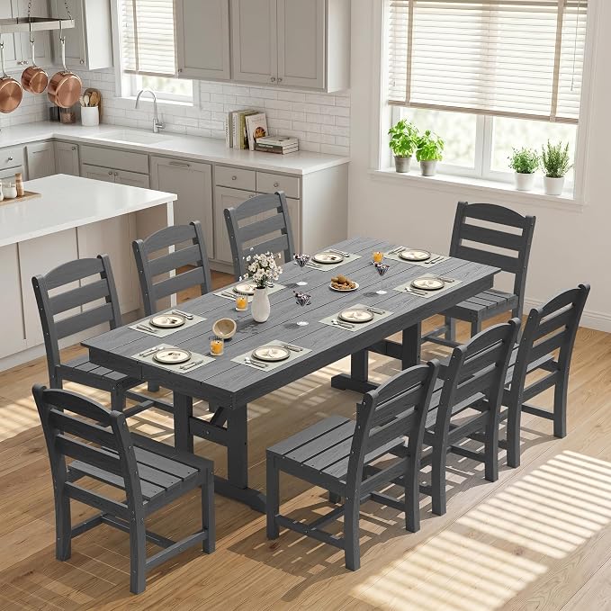 KINGYES Outdoor Armless Dining Chairs Set of 6,All-Weather HDPE Patio Chairs for Backyard,Pooside,Grey