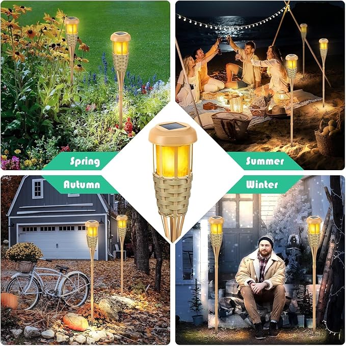 Solar Outdoor Lights, Solar Torch Lights Outdoor Flickering Flame, Outdoor Decorations for Patio Path Yard - 6 Pack