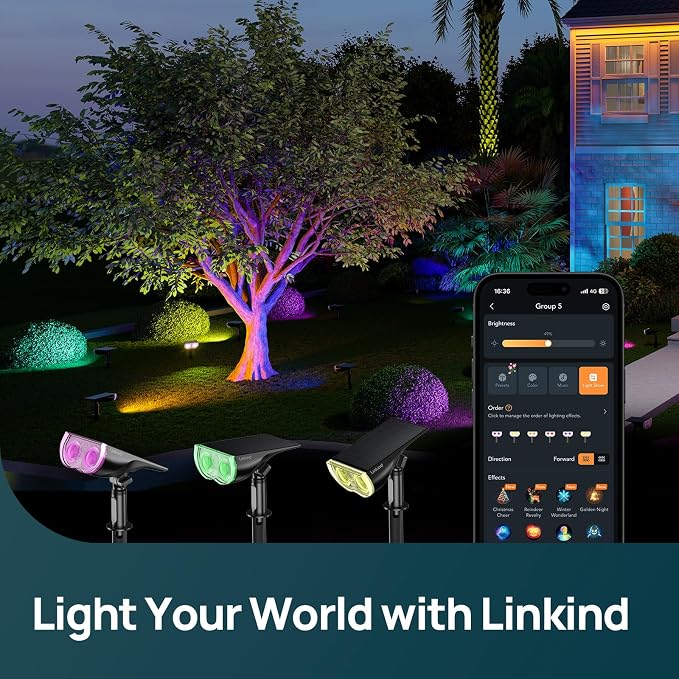 Linkind Smart Solar Spot Lights Outdoor SL5C, Solar Lights Outdoor Spotlight Cool/Warm White/Color Changing, APP/Voice Control IP67 Landscape Lighting for Yard, Garden, Pathway(14 Pack) | APP/ Voice Control, Cool/Warm White/Color Changing Solar Spotlig...